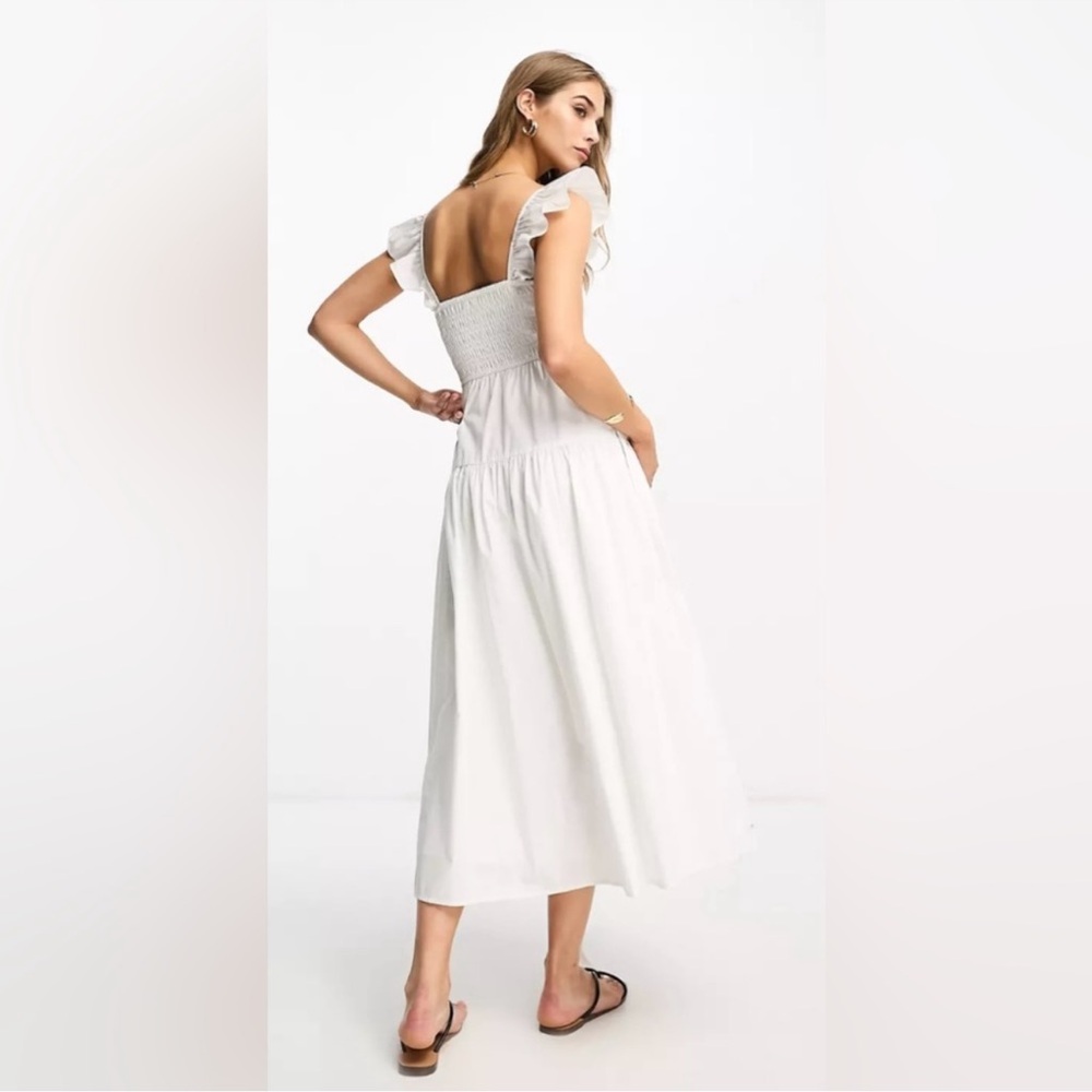 Abercrombie and Fitch White Ruffle Strap Smocked Poplin Midi Dress Costal Beachy - Picture 10 of 12